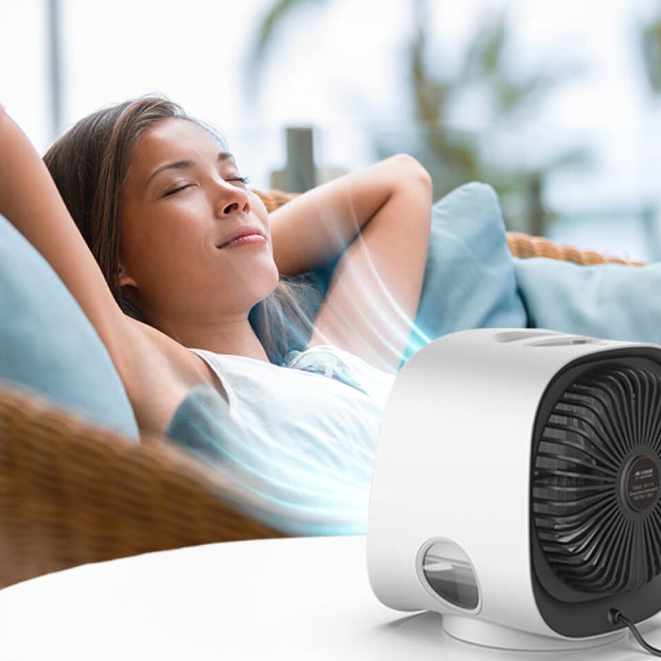 AiraBreeze portable air cooler blowing a cool breeze